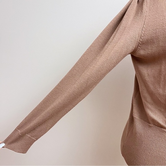 Massini Brown Surplice Plunge Wrap Long Sleeve Knit Sweater Large - Picture 5 of 8